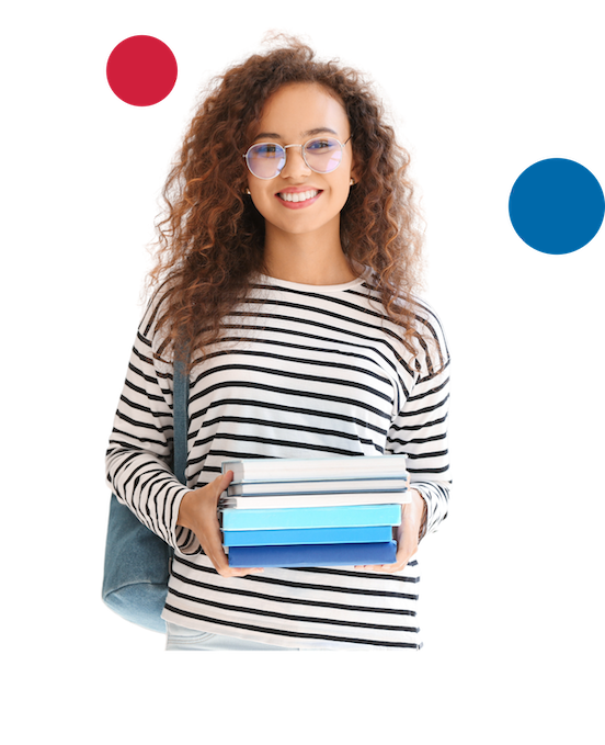 young woman holding textbooks